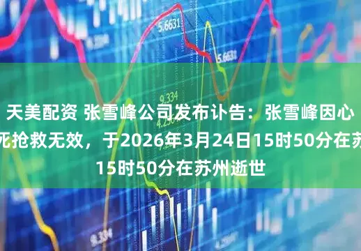 天美配资 张雪峰公司发布讣告：张雪峰因心源性猝死抢救无效，于2026年3月24日15时50分在苏州逝世